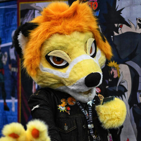 2025 - Kaminari the Weasel (It/He/She), Full Partial, Headbase by CrochetCritterCreations. Inspired by Denki Kaminari from My Hero Academia.